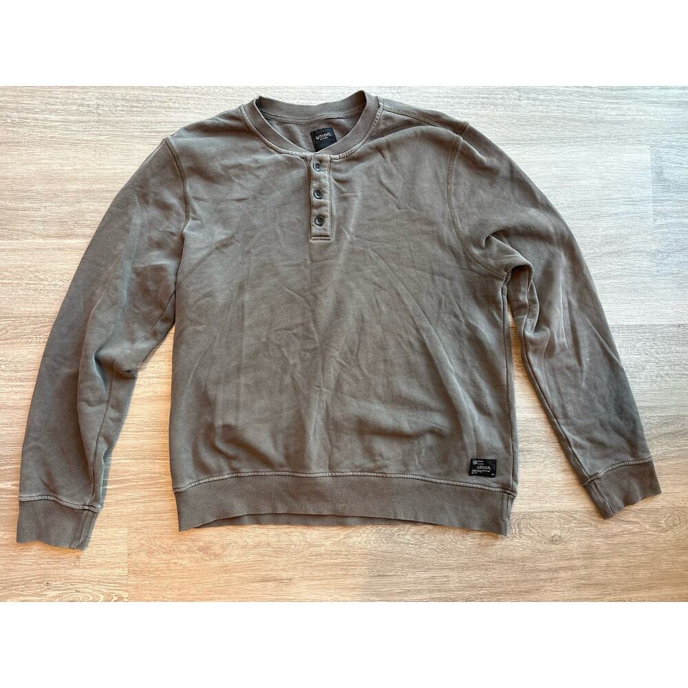 Union SEA WA Men’s Henley Sweatshirt Large Gray Cotton Pullover